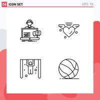 Mobile Interface Line Set of 4 Pictograms of support competition service love rings Editable Vector Design Elements