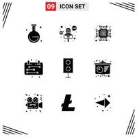 9 User Interface Solid Glyph Pack of modern Signs and Symbols of technology products micro electronics schedule Editable Vector Design Elements