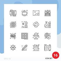 16 Universal Outlines Set for Web and Mobile Applications international setting cinema idea creative Editable Vector Design Elements