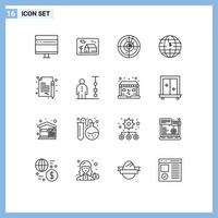 Mobile Interface Outline Set of 16 Pictograms of decentralized blockchain real future of money signaling Editable Vector Design Elements