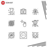 Group of 9 Outlines Signs and Symbols for information chip medical antivirus employee Editable Vector Design Elements