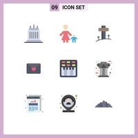 9 User Interface Flat Color Pack of modern Signs and Symbols of cinema love mom mail cross Editable Vector Design Elements