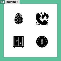 Editable Vector Line Pack of 4 Simple Solid Glyphs of decoration window egg fire mirror Editable Vector Design Elements