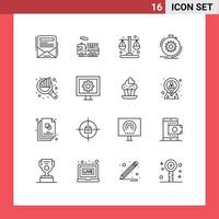 Mobile Interface Outline Set of 16 Pictograms of search audit time speed performance Editable Vector Design Elements