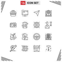 Stock Vector Icon Pack of 16 Line Signs and Symbols for camera world map settings globe Editable Vector Design Elements