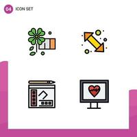 4 Thematic Vector Filledline Flat Colors and Editable Symbols of anemone notebook arrow right writer Editable Vector Design Elements