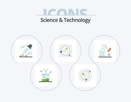 paquete de iconos planos de ciencia y tecnología 5 diseño de iconos. laboratorio de ciencia. ciencia química gotero de pipeta esfera. planetas orbitando vector