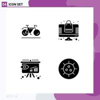 Set of 4 Commercial Solid Glyphs pack for bicycle consumer sport shopping strategy Editable Vector Design Elements