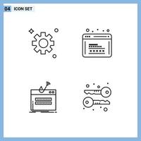 Set of 4 Modern UI Icons Symbols Signs for gear internet coding web password Editable Vector Design Elements