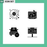 Set of 4 Modern UI Icons Symbols Signs for disk delete wedding heart minus Editable Vector Design Elements