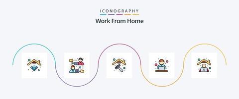 el trabajo desde la línea de casa llenó el paquete de iconos planos 5 que incluye la oficina. empleado. construcción. laboral. rutina vector