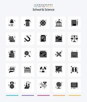 Creative School And Science 25 Glyph Solid Black icon pack  Such As notebook.. atom. school. architecture vector