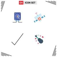 Set of 4 Commercial Flat Icons pack for music check play radar tick Editable Vector Design Elements