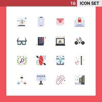 16 User Interface Flat Color Pack of modern Signs and Symbols of eyewear unlock sms envelope communication Editable Pack of Creative Vector Design Elements