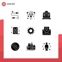 Pictogram Set of 9 Simple Solid Glyphs of gear player bandit ipod audio Editable Vector Design Elements