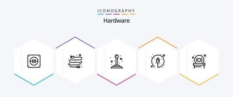 paquete de iconos de 25 líneas de hardware que incluye . hardware. cambiar. manejar. cable vector