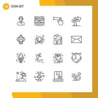 Modern Set of 16 Outlines Pictograph of sign direction elearning canada gesture Editable Vector Design Elements