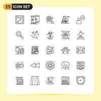 25 Thematic Vector Lines and Editable Symbols of man research find financial analytics Editable Vector Design Elements