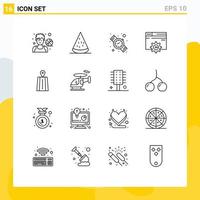 Universal Icon Symbols Group of 16 Modern Outlines of navigation gear fruits design watch Editable Vector Design Elements