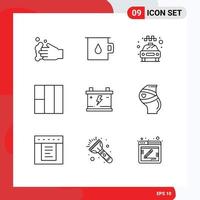 Pictogram Set of 9 Simple Outlines of belt power taxi battery layout Editable Vector Design Elements