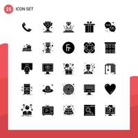 Group of 25 Modern Solid Glyphs Set for service help hologram holidays box Editable Vector Design Elements