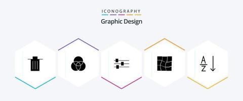 paquete de iconos de diseño de 25 glifos que incluye . ordenar. diseño. alfabético. malla vector