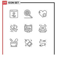 Mobile Interface Outline Set of 9 Pictograms of utensils shop shutdown fork like Editable Vector Design Elements