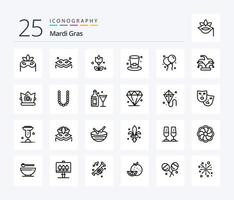 Mardi Gras 25 Line icon pack including accesoris. king. wine. crown. ireland vector