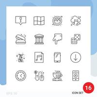 16 User Interface Outline Pack of modern Signs and Symbols of cash user audio pie fast food Editable Vector Design Elements