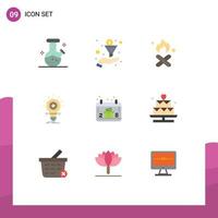 Set of 9 Modern UI Icons Symbols Signs for gift box light garbage innovation develop Editable Vector Design Elements