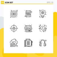 Pictogram Set of 9 Simple Outlines of love balance light bulb fruits achievements Editable Vector Design Elements