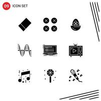 User Interface Pack of 9 Basic Solid Glyphs of coding sound easter pressure hertz Editable Vector Design Elements