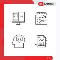 Set of 4 Modern UI Icons Symbols Signs for app head develop heart thought Editable Vector Design Elements