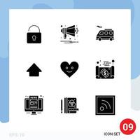 Solid Glyph Pack of 9 Universal Symbols of document happy transport heart upload Editable Vector Design Elements