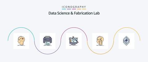 Data Science And Fabrication Lab Line Filled Flat 5 Icon Pack Including human. data. hardware. processing. tools vector