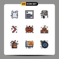 9 iconos creativos signos y símbolos modernos de cara de calabaza curso flecha derecha elementos de diseño vectorial editables vector