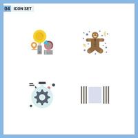 Group of 4 Flat Icons Signs and Symbols for search gear graph gingerbread men cover Editable Vector Design Elements