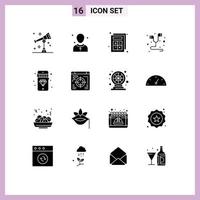 Pack of 16 creative Solid Glyphs of mobile music preacher headset interaction Editable Vector Design Elements