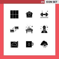 Solid Glyph Pack of 9 Universal Symbols of massage sync exercise network connection Editable Vector Design Elements