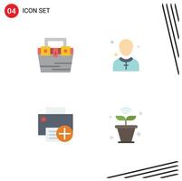 Set of 4 Vector Flat Icons on Grid for bag preacher material church computers Editable Vector Design Elements