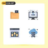 Modern Set of 4 Flat Icons Pictograph of folder browser media monitor internet Editable Vector Design Elements