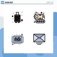 Universal Icon Symbols Group of 4 Modern Filledline Flat Colors of baggage camera suitcase factory ecommerce Editable Vector Design Elements