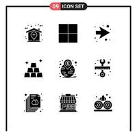 Set of 9 Commercial Solid Glyphs pack for tool location right landmark financial Editable Vector Design Elements