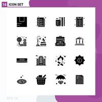 Pack of 16 Modern Solid Glyphs Signs and Symbols for Web Print Media such as finance learning stationary education pin Editable Vector Design Elements