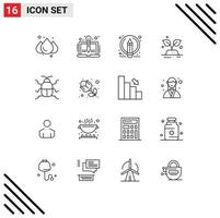 Set of 16 Modern UI Icons Symbols Signs for bug save writing world green Editable Vector Design Elements