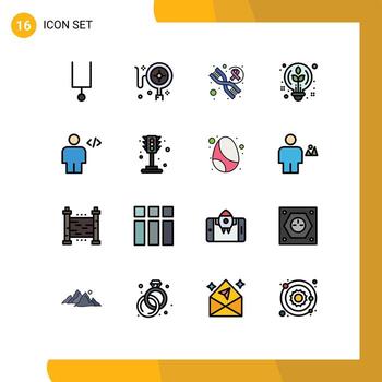 paquete de líneas vectoriales editables de 16 líneas rellenas de colores planos simples de código de marcado bombilla del cuerpo del genoma elementos de diseño de vectores creativos editables