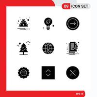 Solid Glyph Pack of 9 Universal Symbols of globe weald application tree navigation Editable Vector Design Elements