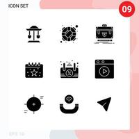 Group of 9 Solid Glyphs Signs and Symbols for board date briefcase calendar portfolio Editable Vector Design Elements