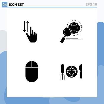 4 Solid Glyph concept for Websites Mobile and Apps finger world up globe mouse Editable Vector Design Elements