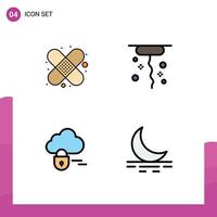 Mobile Interface Filledline Flat Color Set of 4 Pictograms of band aid fog corkscrew cloud weather Editable Vector Design Elements